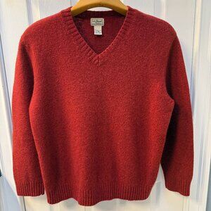 L.L. Bean 100% Shetland Wool V-Neck Sweater Rust Red Size XL